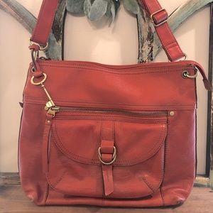 Fossil Shoulder Bag, orange leather, 🍁🍁🍁🍁